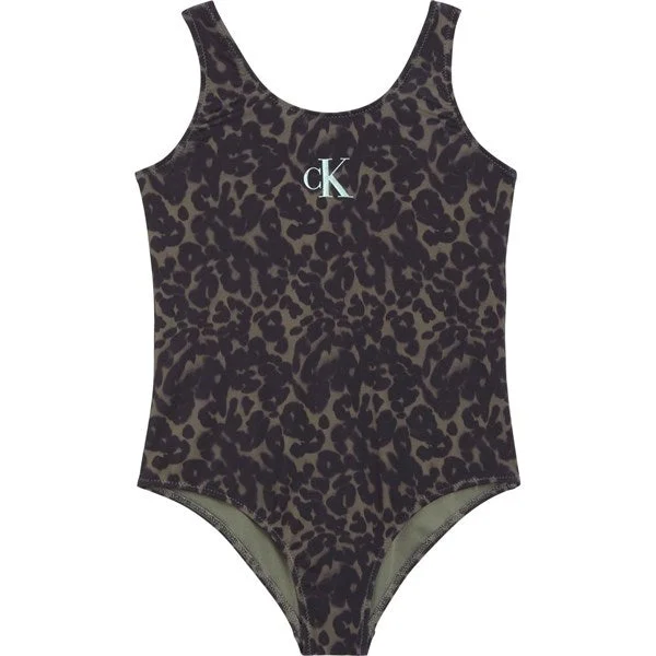 Embroidery Design Calvin Klein Swimsuit CK Leopard Olive Aop