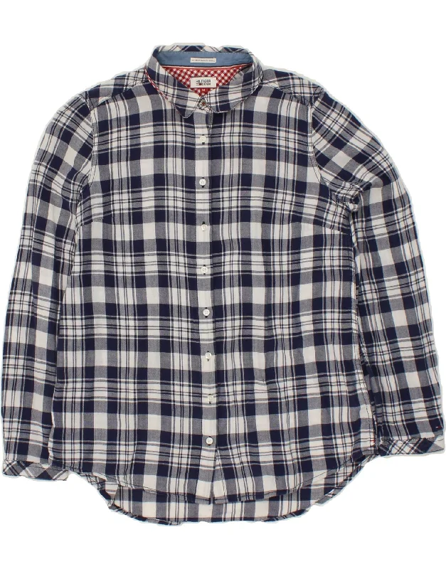 Versatile Itinerary TOMMY HILFIGER Womens Shirt UK 14 Medium Navy Blue Check Cotton