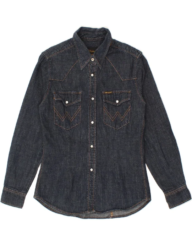 Free And Comfortable WRANGLER Womens Denim Shirt UK 10 Small Navy Blue Cotton