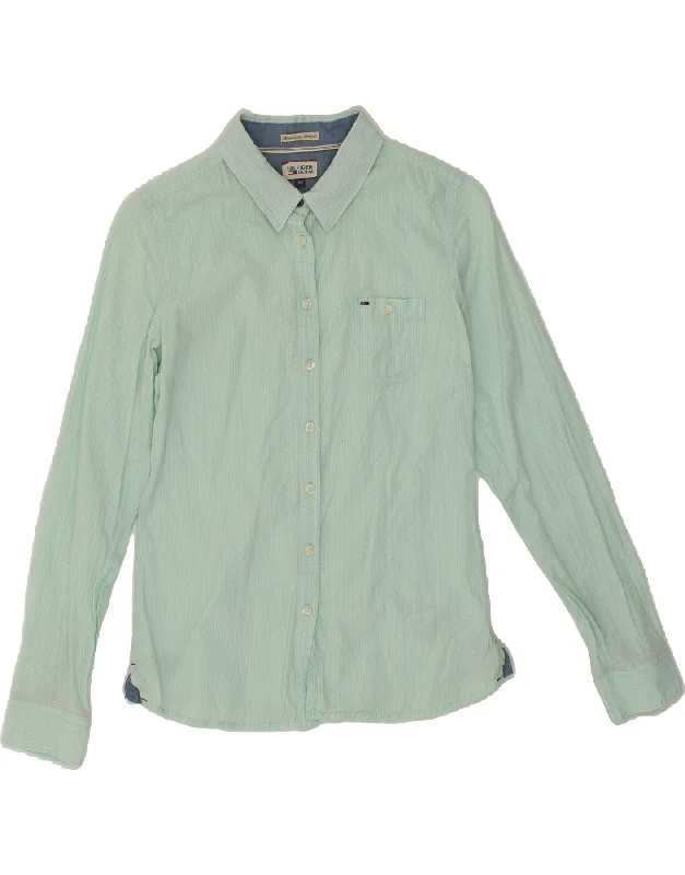 Elegant Comfort TOMMY HILFIGER Womens Shirt UK 6 XS Turquoise Striped Cotton