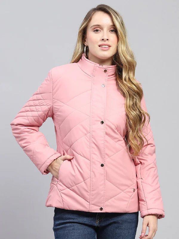 Body Design Women Pink Solid Mock Neck Full Sleeve Jacket