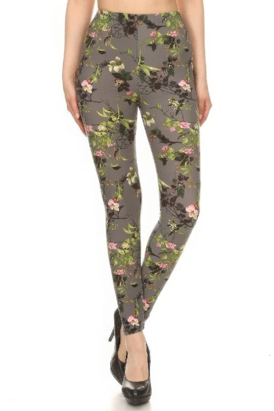 Street Fashion Floral Printed High Waisted Leggings With An Elastic Waist