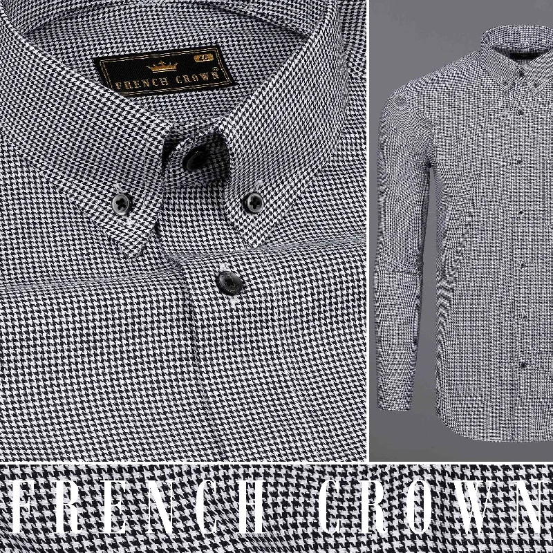 Trends Jade Black and White Houndstooth Textured Premium Giza Cotton Shirt