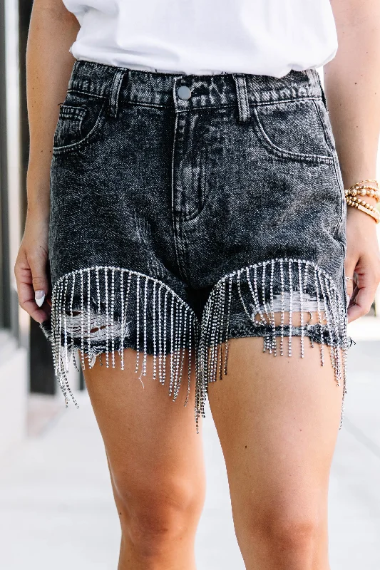 Fashionable In The Times Get Them Talking Black Embellished Shorts