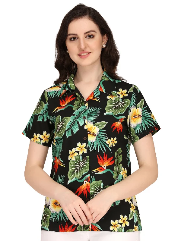 Fashion Touch Hawaiian Shirts Womens Flower Leaf Beach Aloha Top Blouse Short Sleeve Holiday