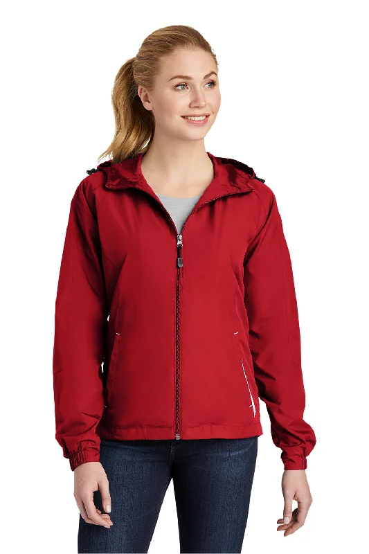 Exquisite Details Sport-Tek Womens Water Resistant Full Zip Hooded Jacket - True Red/White