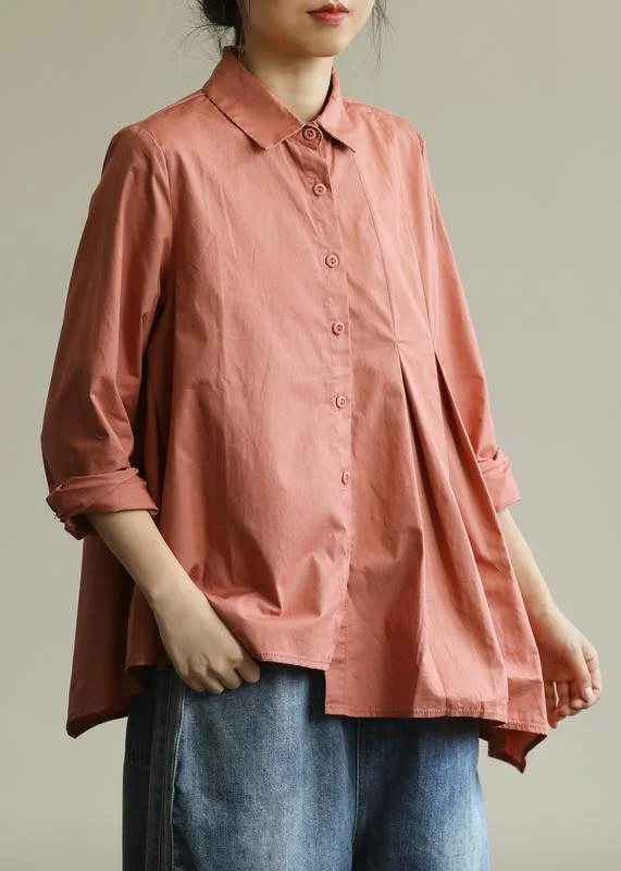 British Style Natural lapel asymmetric top Wardrobes orange blouse