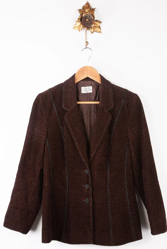 Must-have For Fashion Caroline Charles Corduroy Jacket Brown with Black Piping Size UK 12