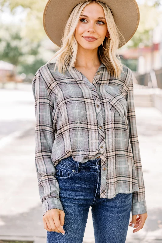 Economic Outlook Know It Well Spruce Green Plaid Button Down Top