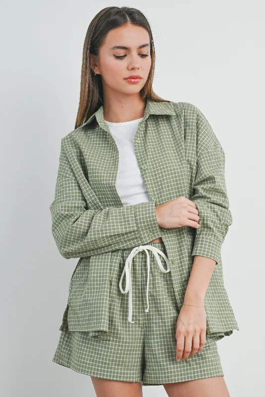 Fashionable Items Olive Checker Plaid Button Down Shirt