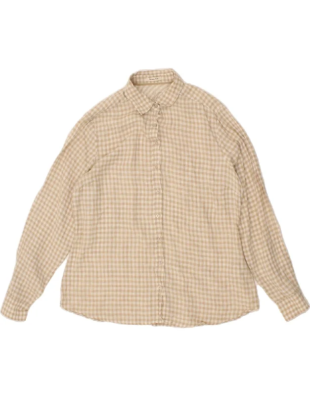 Exquisite Details MASSIMO DUTTI Womens Shirt EU 46 2XL Beige Gingham Linen