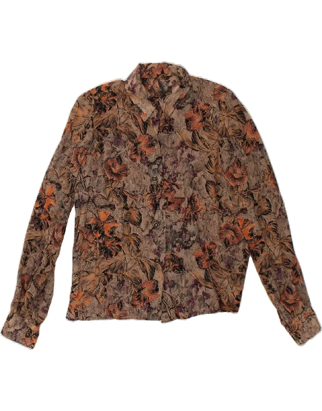 New Design VINTAGE Womens Shirt UK 12 Medium Brown Floral