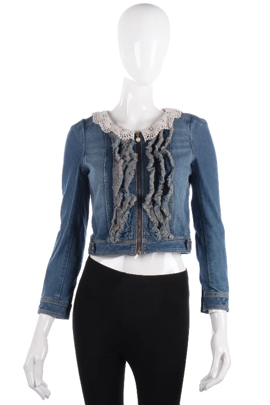 American Style Fabulous Ochirly Blue Denim Jacket with Crotchet Collar Size S