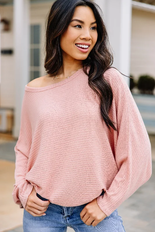 Summer Selection Let's Travel Mauve Pink Ribbed Top