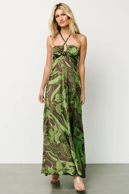 Exquisite Tailoring Norah Halter Dress | Brown + Green Print