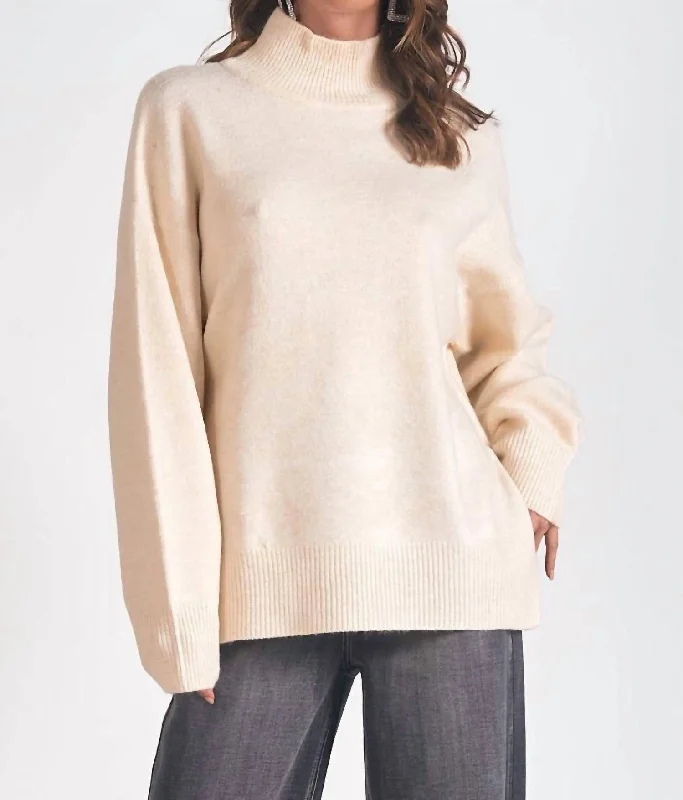 Celebrity Style Melanie Mock Turtleneck Sweater In Ivory