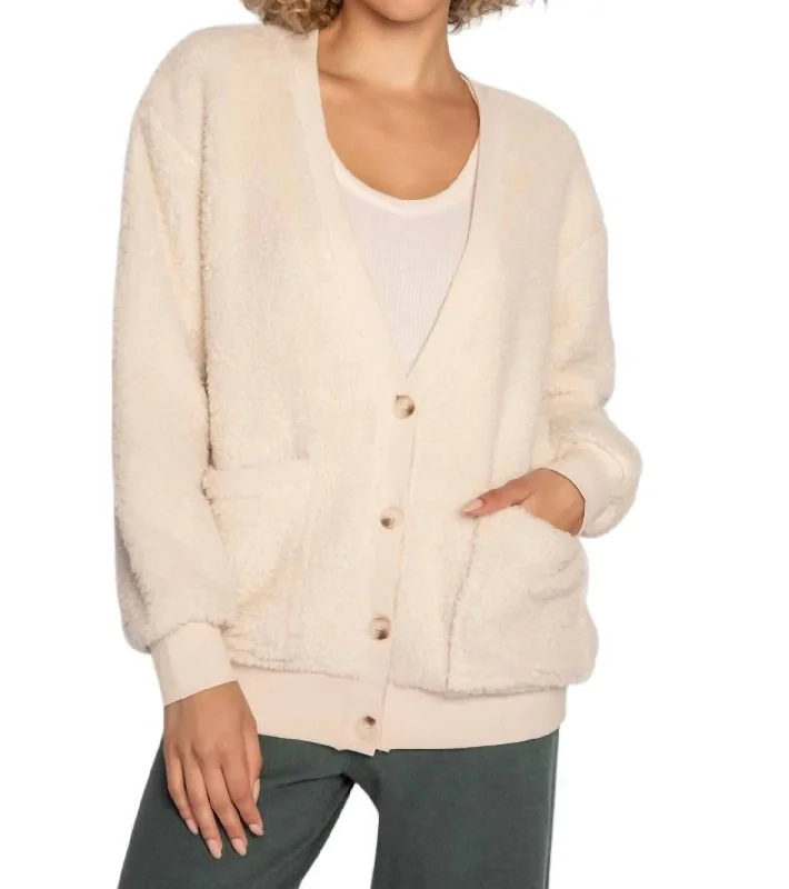 Goddess Outfit Shearling Cardigan In Oatmeal