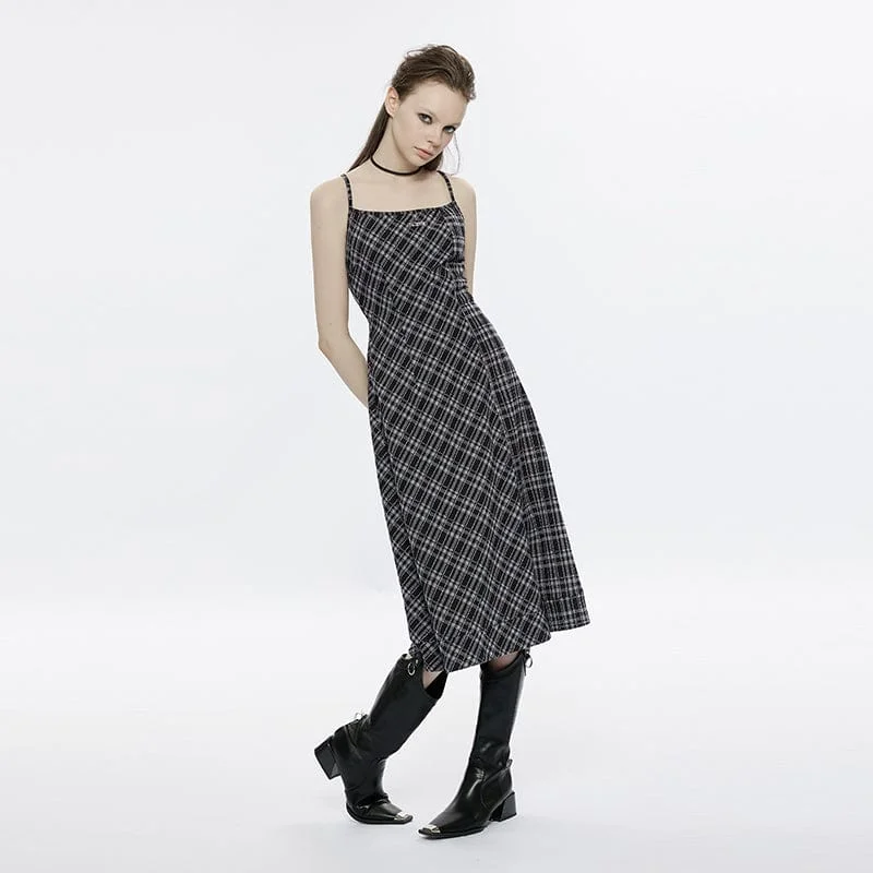 Energy Plan Women's Grunge Slim Fitted Plaid Slip Dress