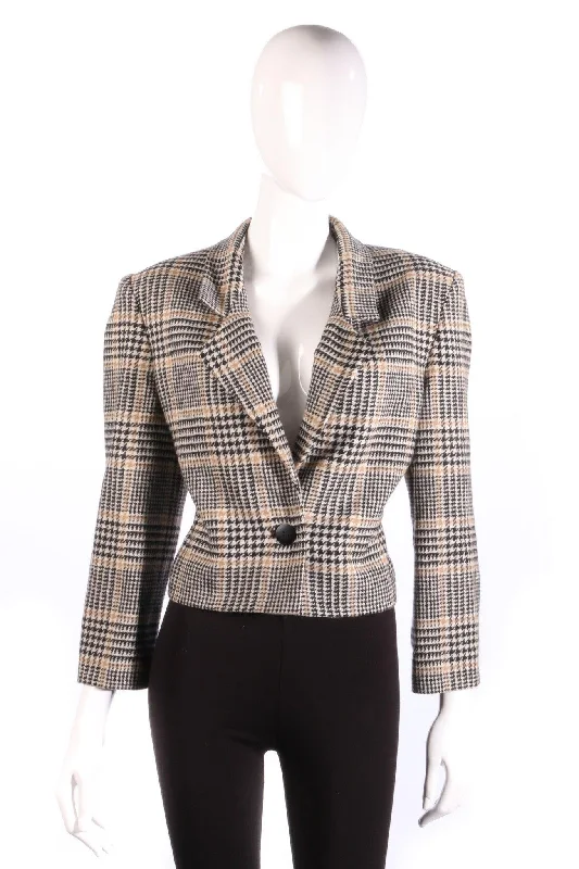 Elegant Outline Jaeger Tweed Jacket Wool Black and Tan Check UK 12