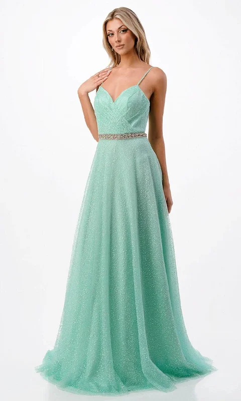 Breathable Design Trevi Collection P2105 - Spaghetti Straps Beaded Prom Gown