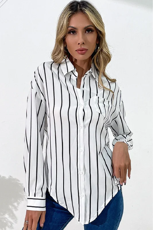 Cool Style Vertical Stripes Button Down Shirt