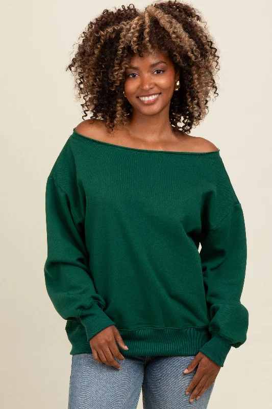 British Style Forest Green One Shoulder Sweatshirt