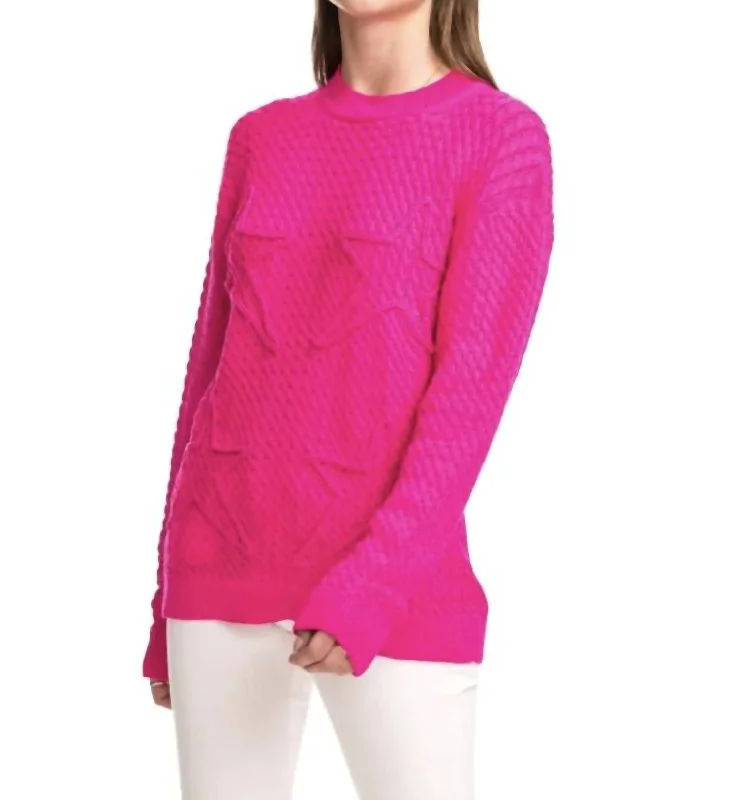 Personal Design Cable Stars-Oversized Cable Sweater In Raspberry