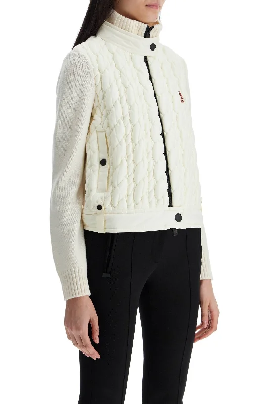 High-end Design Moncler Grenoble Slim Fit High Neck Cardigan In Natural Virgin Wool