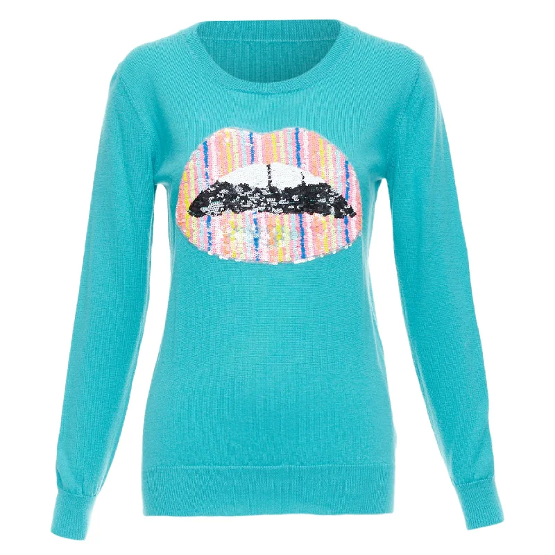 High-end Fashion Markus Lupfer merino wool multicolor sequin lip sweater