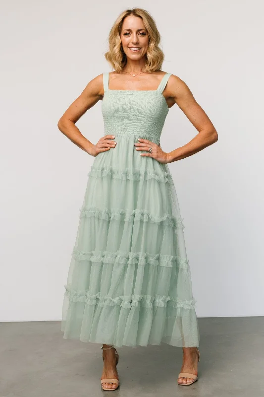 Sports Style Constance Tulle Maxi Dress | Light Sage