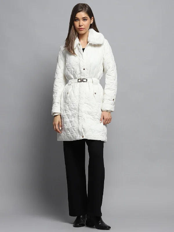 Perfect Tailoring Women White Self Design Collar Full Sleeve Jacket