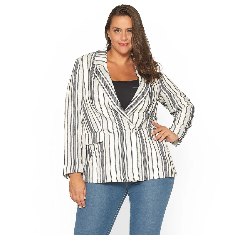 Design Must-have Plus Size Stripe Blazer in Blue White