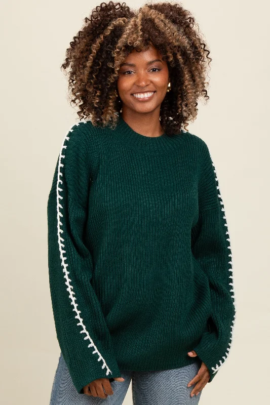 Breathable Design Forest Green Contrast Stitch Sweater