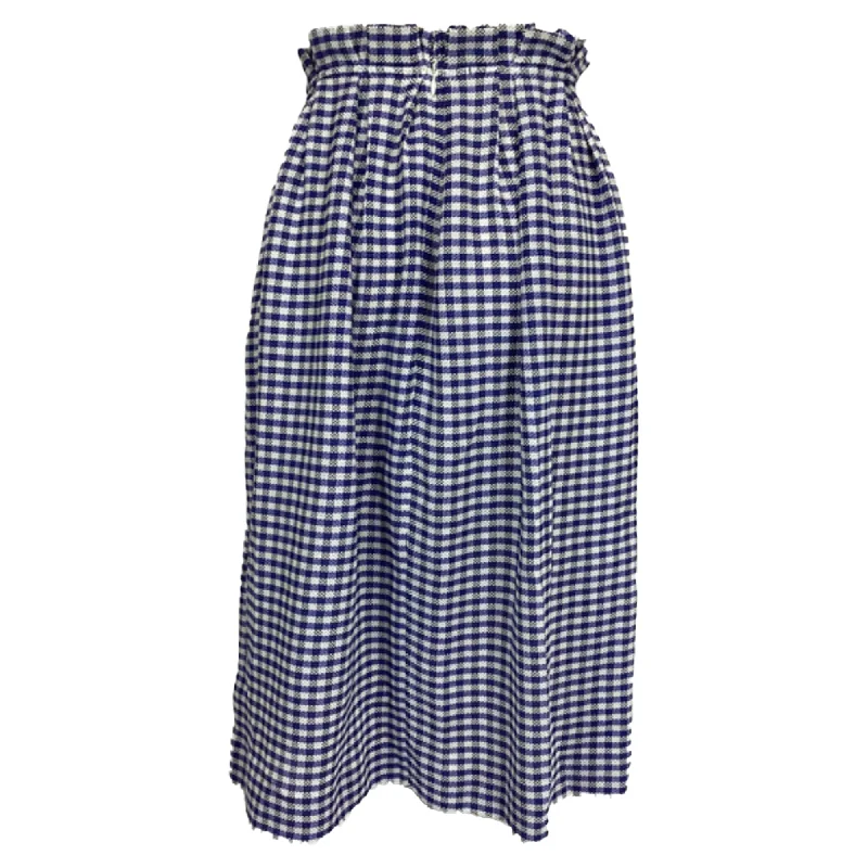 Casual Choice Mother Of Pearl Checkered Midi High-Waisted Skirt in Blue Cotton Tweed