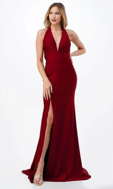 Fashionable Inner Wear Trevi Collection D566 - Halter High Slit Evening Gown