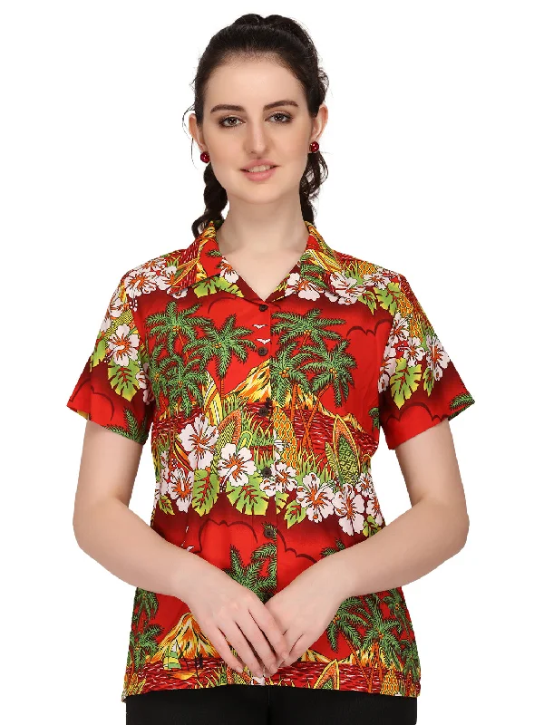 Sweet Breath Hawaiian Shirts Womens Floral Scenic Beach Aloha Top Blouse Short Sleeve