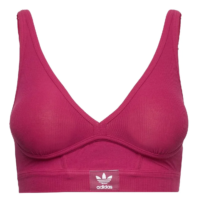 Printed Patterns adidas - Women's Adicolor Flex Ribbed Cotton Two-Ply Plunge Brami Bra (GB7803)