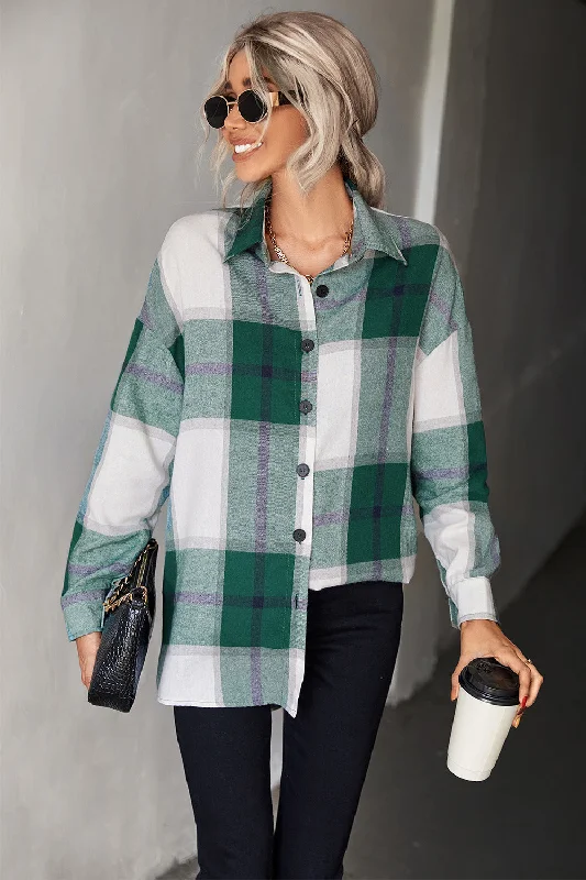 British Style Plaid Collared Neck Longline Shirt