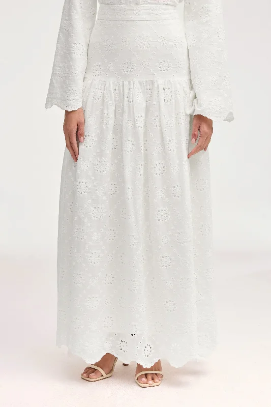 New Products Halima White Eyelet Maxi Skirt