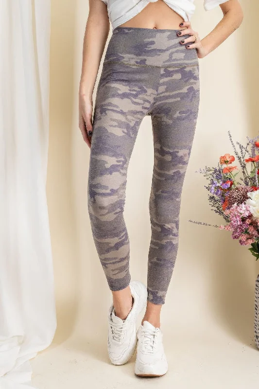 Casual Chic Camouflage Printed Rayon Spandex Leggings