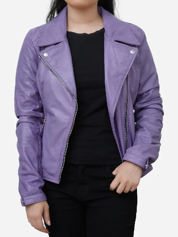 Modernism Aurora Slim Fit Purple Real Leather Moto Jacket