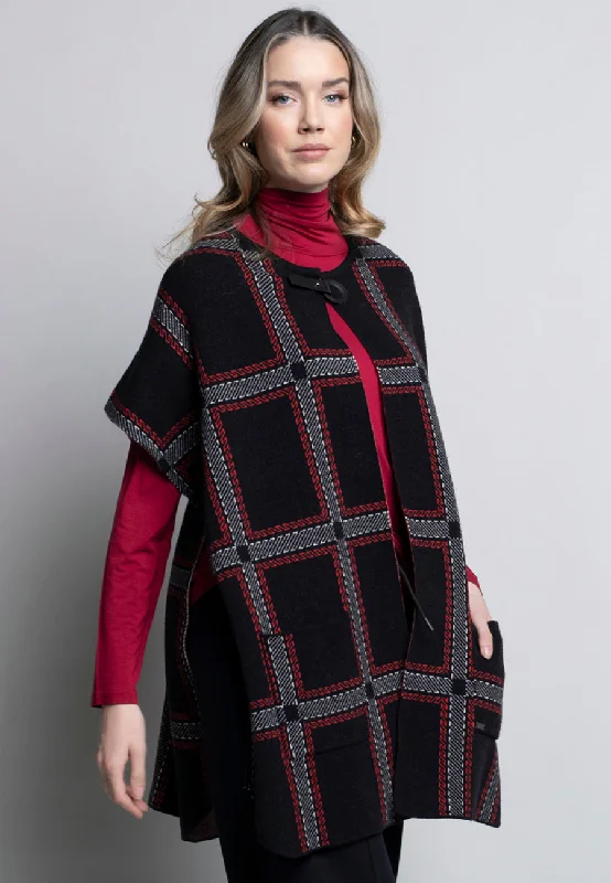 Personal Charm Plaid Cape With Pockets