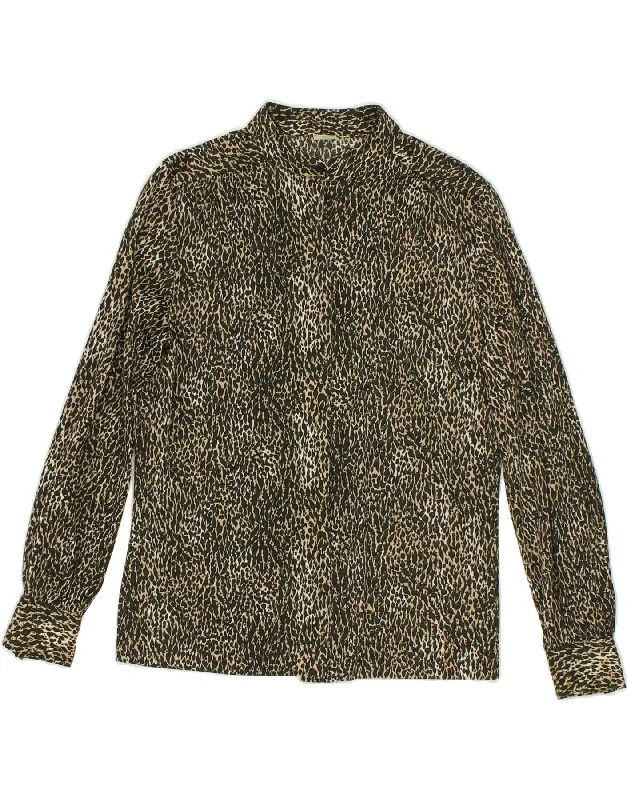 Celebrity Style VINTAGE Womens Shirt Blouse IT 40 Small Brown Animal Print Polyester