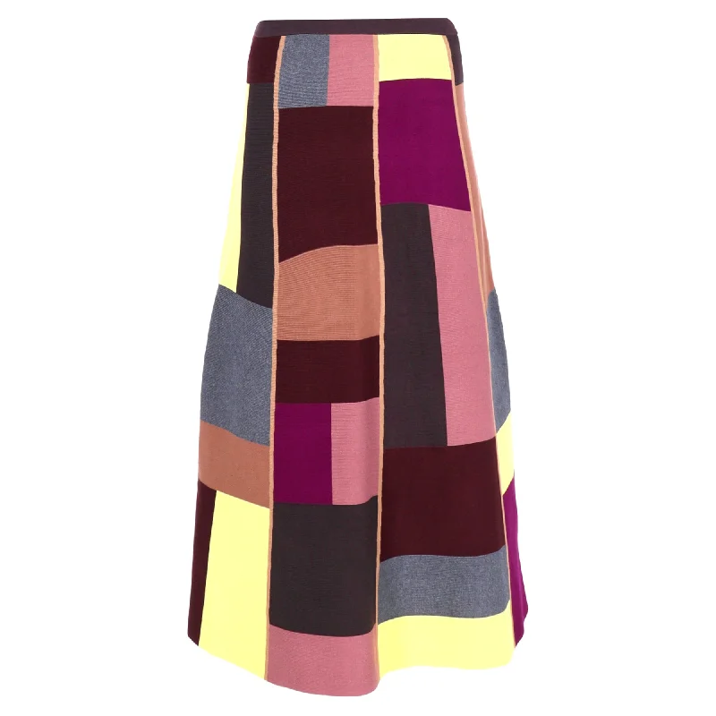 Advanced Design Victoria Beckham VVB Color Block Midi Skirt in Multicolor Wool