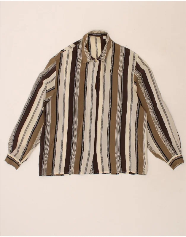 Sports Style VINTAGE Womens Shirt Blouse UK 16 Large Brown Striped Silk