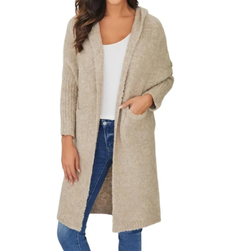 Sports Style Boucle Knit Cardigan In Beige