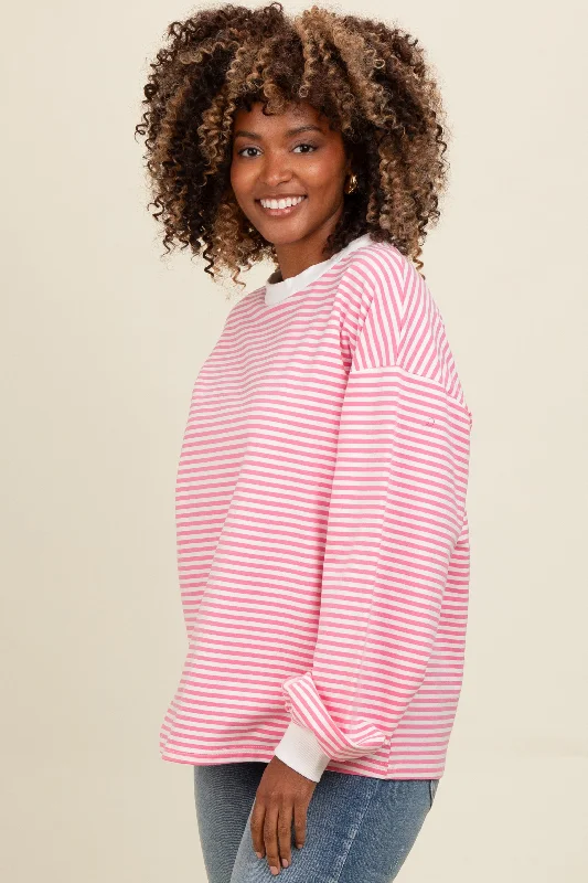 Design Must-have Pink Striped Balloon Sleeve Pullover