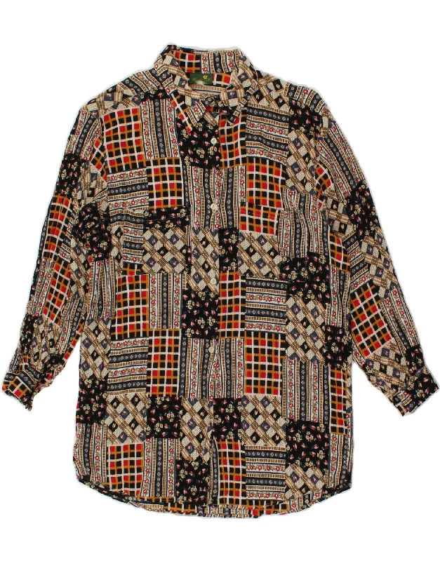 Fresh And Fashionable VINTAGE Womens Shirt Blouse UK 14 Large Brown Patchwork