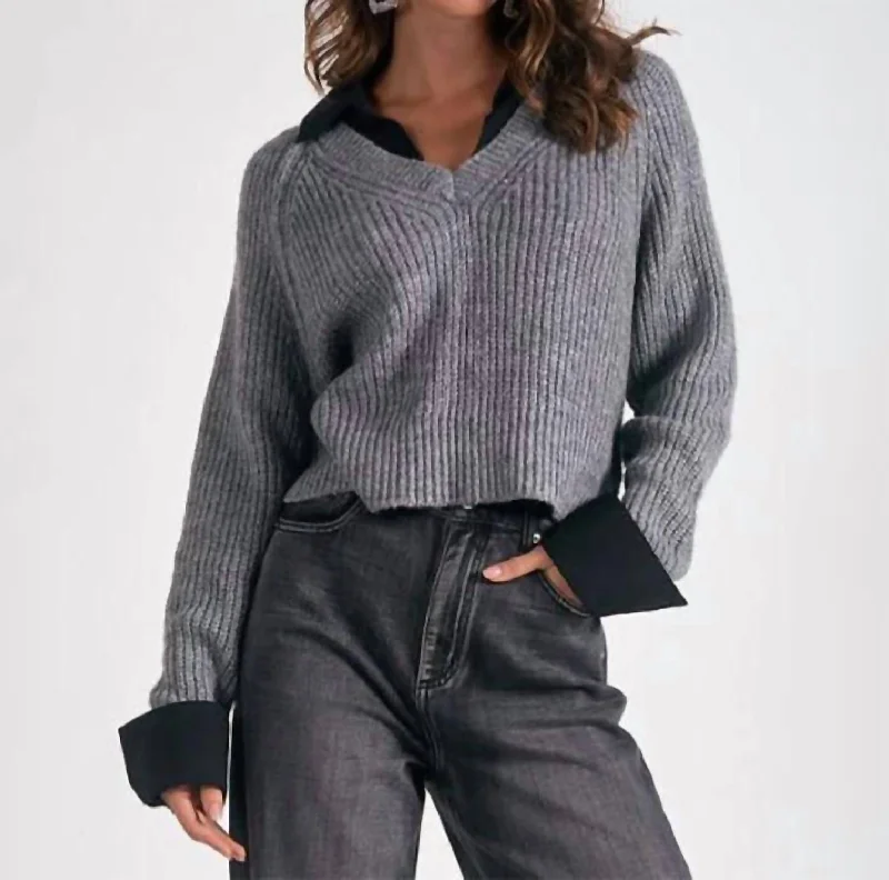 Youthful Style Little Stevie Layered Sweater/shirt Combo In Grey/black