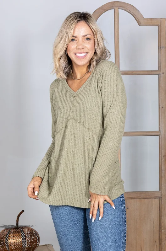 Sports Style Olive Eyes Waffle Knit Tunic